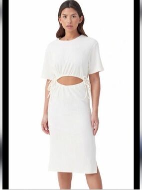 4th & Reckless Cream Ribbed Knit Dress with Cutout Tie Detail